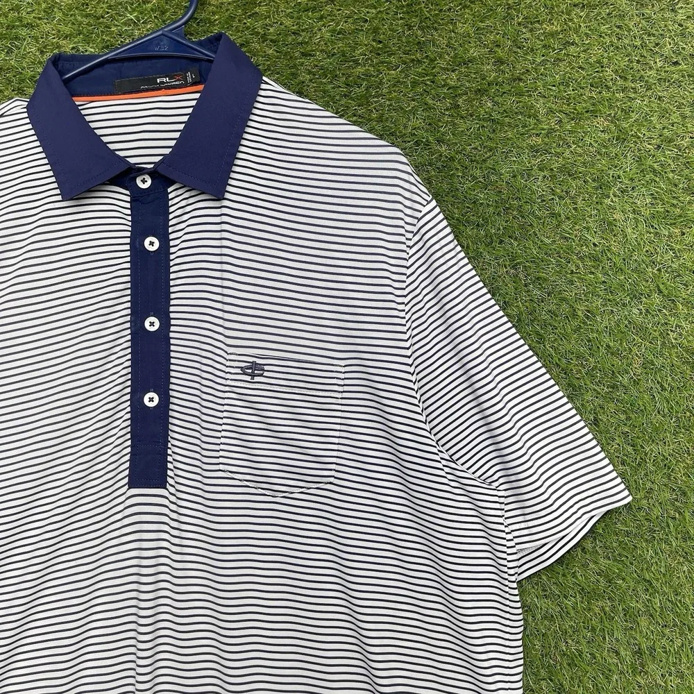 RLX Ralph Lauren Golf Polo Shirt Mens Large Striped Athletic Sportswear Sport